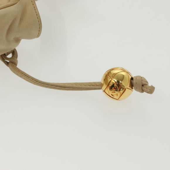 CHANEL Matelasse Chain Shoulder Bag Lamb Skin Beige Gold CC Auth 136815