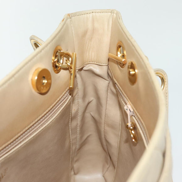 CHANEL Matelasse Chain Shoulder Bag Lamb Skin Beige Gold CC Auth 136815
