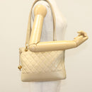 CHANEL Matelasse Chain Shoulder Bag Lamb Skin Beige Gold CC Auth 136815-23