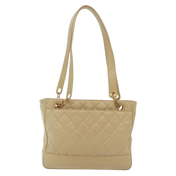 CHANEL Matelasse Chain Shoulder Bag Lamb Skin Beige Gold CC Auth 136815 - 0