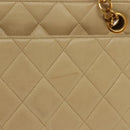 CHANEL Matelasse Chain Shoulder Bag Lamb Skin Beige Gold CC Auth 136815-3