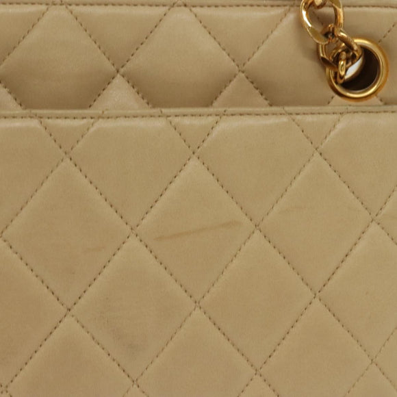 CHANEL Matelasse Chain Shoulder Bag Lamb Skin Beige Gold CC Auth 136815