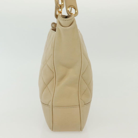 CHANEL Matelasse Chain Shoulder Bag Lamb Skin Beige Gold CC Auth 136815
