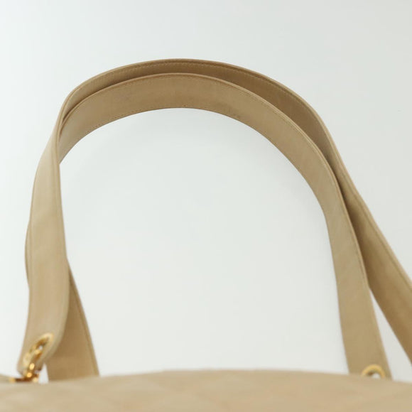 CHANEL Matelasse Chain Shoulder Bag Lamb Skin Beige Gold CC Auth 136815