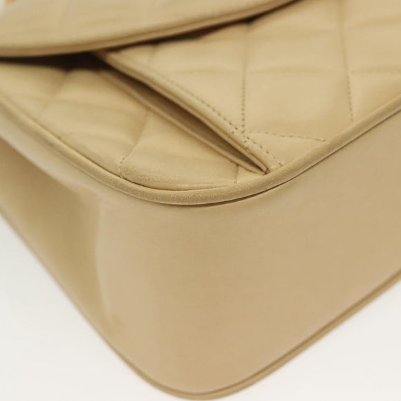 CHANEL Chain Shoulder Bag Lamb Skin Beige Gold CC Auth 136820