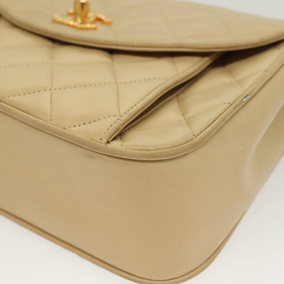 CHANEL Chain Shoulder Bag Lamb Skin Beige Gold CC Auth 136820