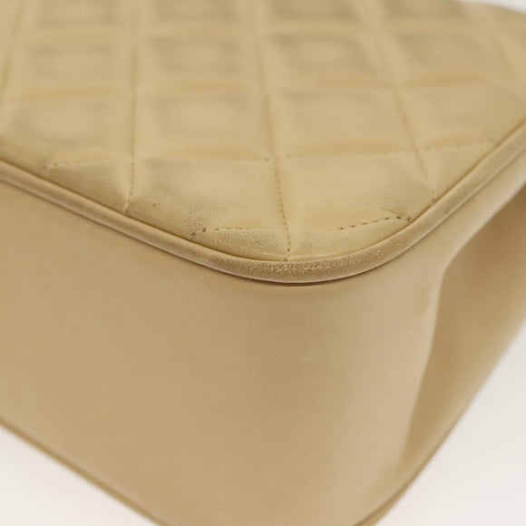 CHANEL Chain Shoulder Bag Lamb Skin Beige Gold CC Auth 136820