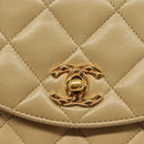 CHANEL Chain Shoulder Bag Lamb Skin Beige Gold CC Auth 136820-18