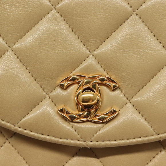 CHANEL Chain Shoulder Bag Lamb Skin Beige Gold CC Auth 136820