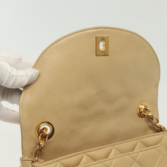 CHANEL Chain Shoulder Bag Lamb Skin Beige Gold CC Auth 136820