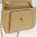CHANEL Chain Shoulder Bag Lamb Skin Beige Gold CC Auth 136820-10