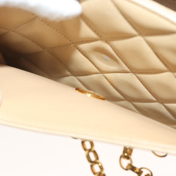 CHANEL Chain Shoulder Bag Lamb Skin Beige Gold CC Auth 136820