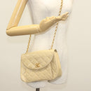 CHANEL Chain Shoulder Bag Lamb Skin Beige Gold CC Auth 136820-23