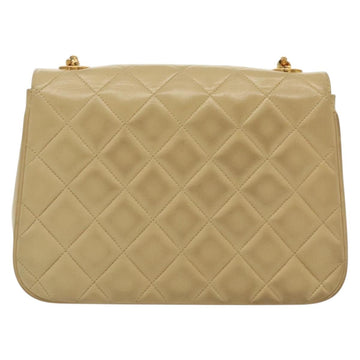 CHANEL Chain Shoulder Bag Lamb Skin Beige Gold CC Auth 136820 - 0