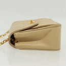 CHANEL Chain Shoulder Bag Lamb Skin Beige Gold CC Auth 136820-4