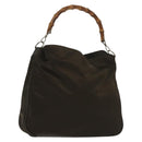 GUCCI Bamboo Shoulder Bag Nylon Green Silver 001 1998 1577 Auth 136842-1