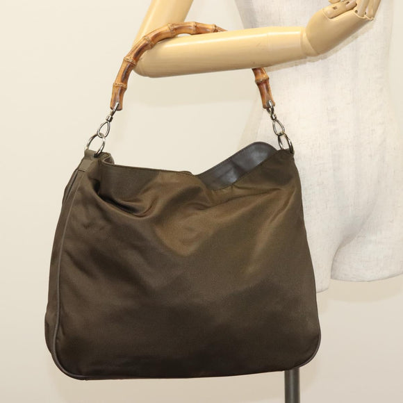 GUCCI Bamboo Shoulder Bag Nylon Green Silver 001 1998 1577 Auth 136842