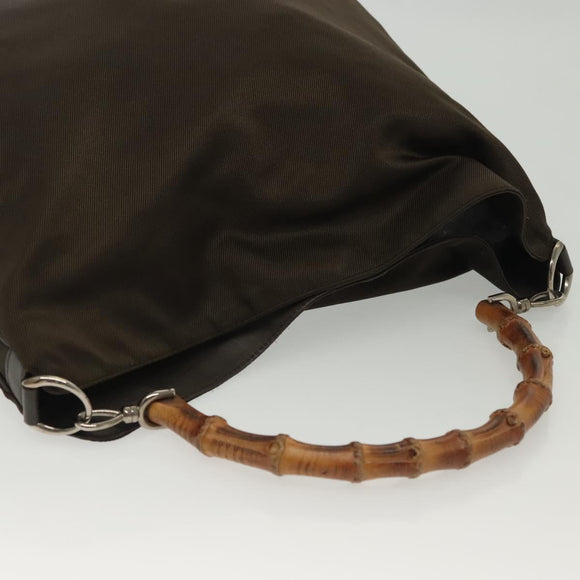 GUCCI Bamboo Shoulder Bag Nylon Green Silver 001 1998 1577 Auth 136842