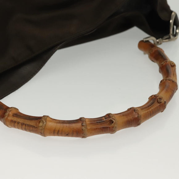 GUCCI Bamboo Shoulder Bag Nylon Green Silver 001 1998 1577 Auth 136842