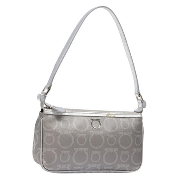 Salvatore Ferragamo Gancini Shoulder Bag Leather Silver Auth 136843