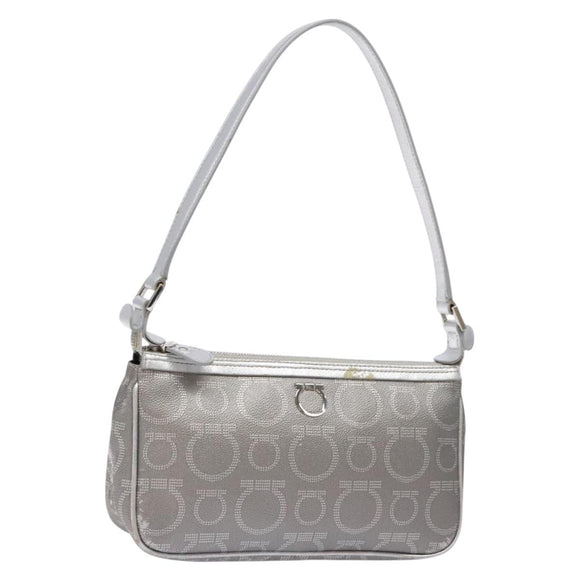 Salvatore Ferragamo Gancini Shoulder Bag Leather Silver Auth 136843