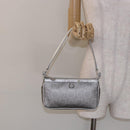 Salvatore Ferragamo Gancini Shoulder Bag Leather Silver Auth 136843-23