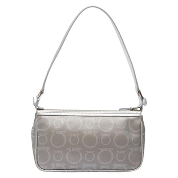 Salvatore Ferragamo Gancini Shoulder Bag Leather Silver Auth 136843 - 0