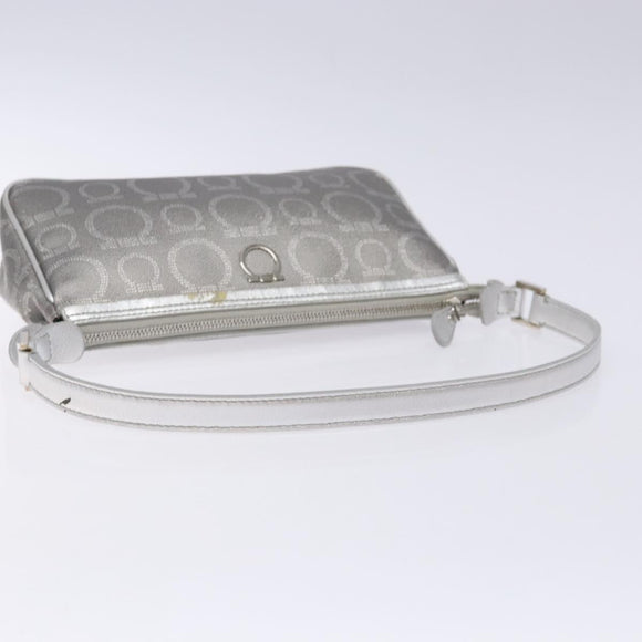 Salvatore Ferragamo Gancini Shoulder Bag Leather Silver Auth 136843