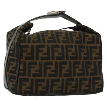 FENDI Zucca Canvas Hand Bag Black Brown Silver Auth 136848