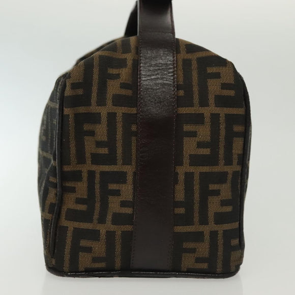 FENDI Zucca Canvas Hand Bag Black Brown Silver Auth 136848