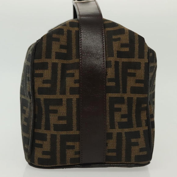 FENDI Zucca Canvas Hand Bag Black Brown Silver Auth 136848