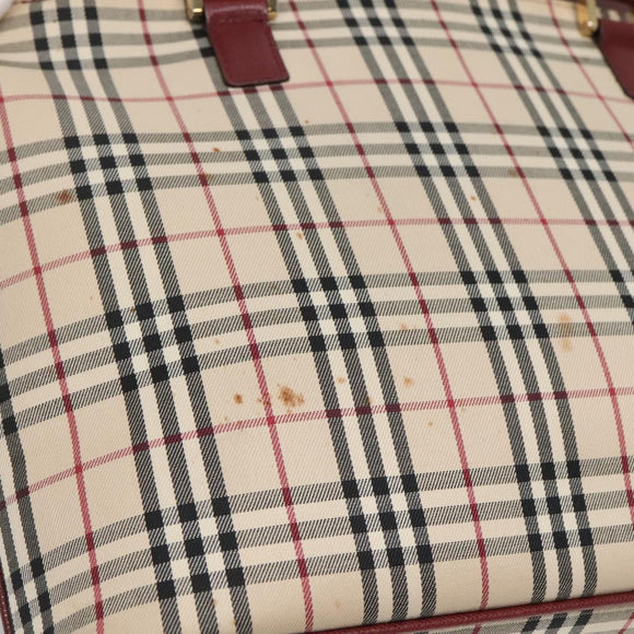 BURBERRY Nova Check Tote Bag Canvas Beige Gold Auth 136853