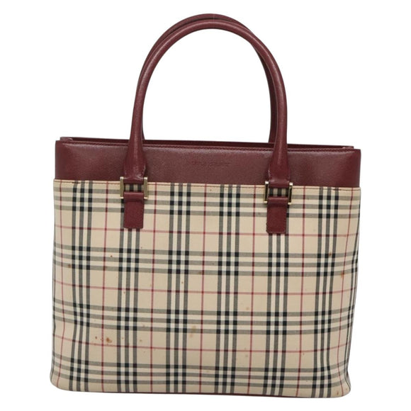 BURBERRY Nova Check Tote Bag Canvas Beige Gold Auth 136853