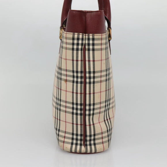 BURBERRY Nova Check Tote Bag Canvas Beige Gold Auth 136853