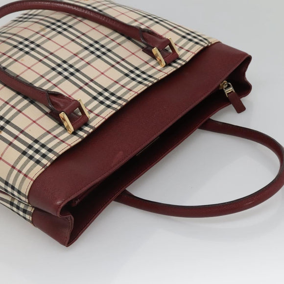BURBERRY Nova Check Tote Bag Canvas Beige Gold Auth 136853