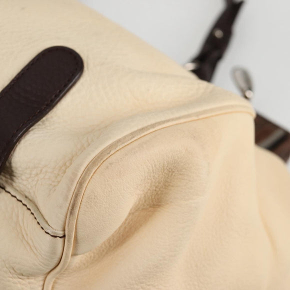 Salvatore Ferragamo Gancini Hand Bag Leather Ivory Silver Auth 136857