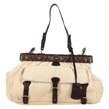 Salvatore Ferragamo Gancini Hand Bag Leather Ivory Silver Auth 136857 - 0