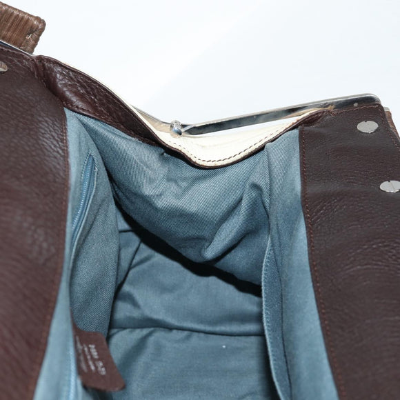 Salvatore Ferragamo Gancini Hand Bag Leather Ivory Silver Auth 136857