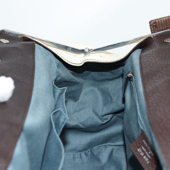 Salvatore Ferragamo Gancini Hand Bag Leather Ivory Silver Auth 136857