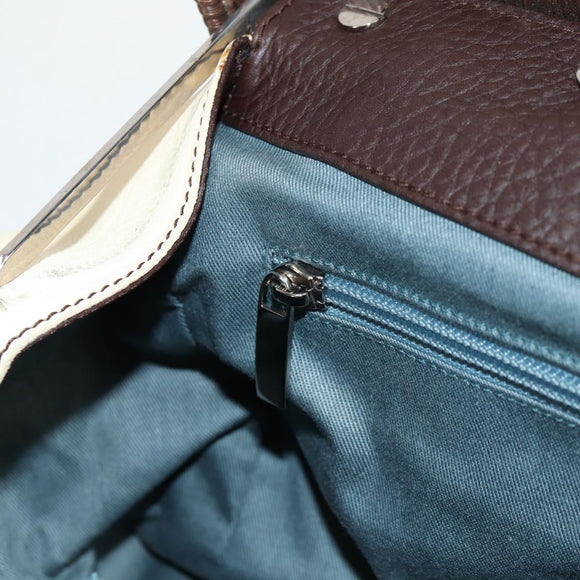 Salvatore Ferragamo Gancini Hand Bag Leather Ivory Silver Auth 136857