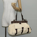 Salvatore Ferragamo Gancini Hand Bag Leather Ivory Silver Auth 136857-24