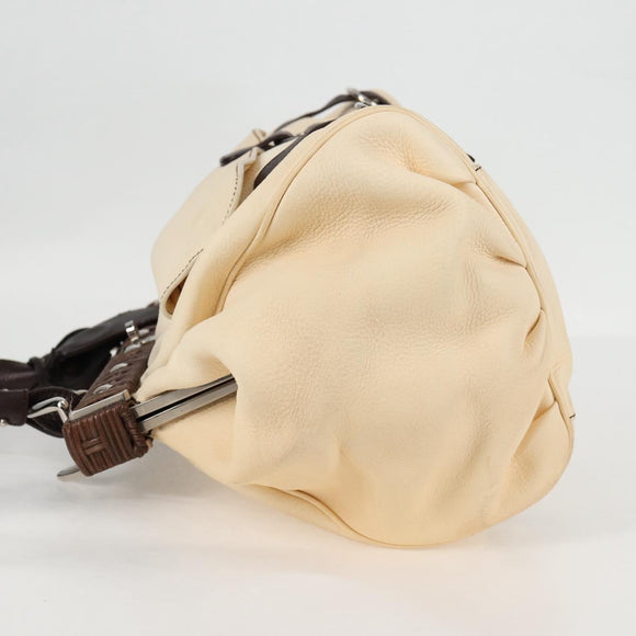 Salvatore Ferragamo Gancini Hand Bag Leather Ivory Silver Auth 136857