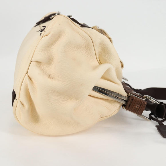 Salvatore Ferragamo Gancini Hand Bag Leather Ivory Silver Auth 136857