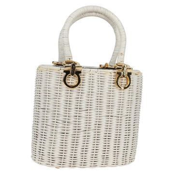 Salvatore Ferragamo Gancini Hand Bag Raffia White Gold Auth 136858V