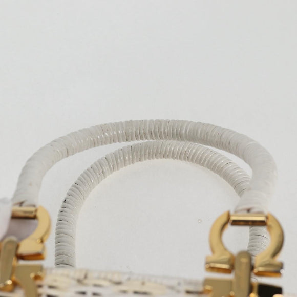 Salvatore Ferragamo Gancini Hand Bag Raffia White Gold Auth 136858V