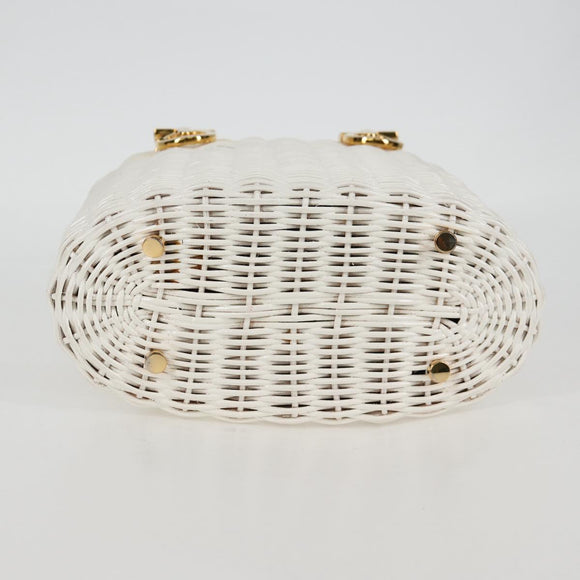 Salvatore Ferragamo Gancini Hand Bag Raffia White Gold Auth 136858V