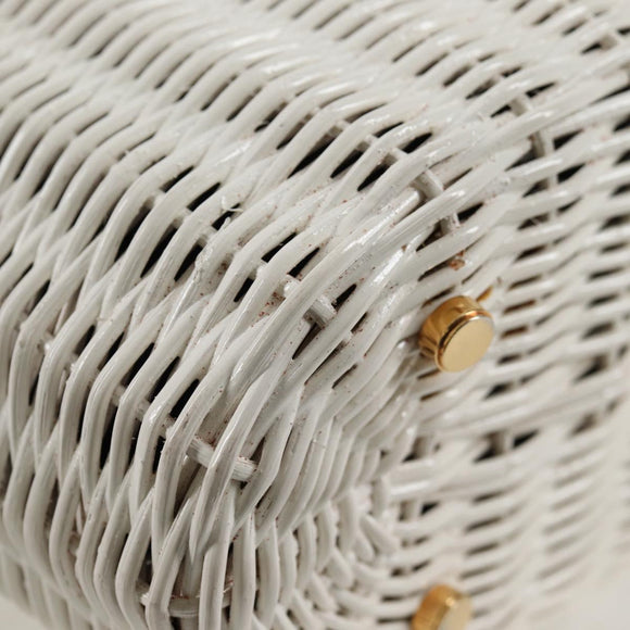 Salvatore Ferragamo Gancini Hand Bag Raffia White Gold Auth 136858V