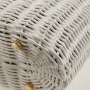 Salvatore Ferragamo Gancini Hand Bag Raffia White Gold Auth 136858V-19