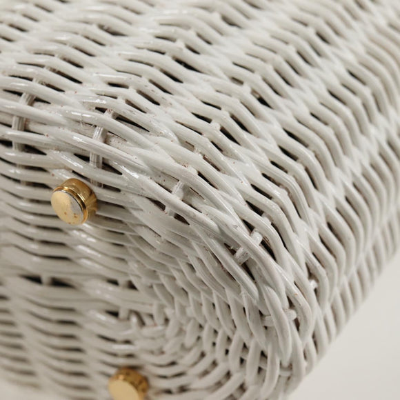 Salvatore Ferragamo Gancini Hand Bag Raffia White Gold Auth 136858V