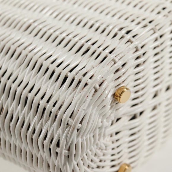 Salvatore Ferragamo Gancini Hand Bag Raffia White Gold Auth 136858V
